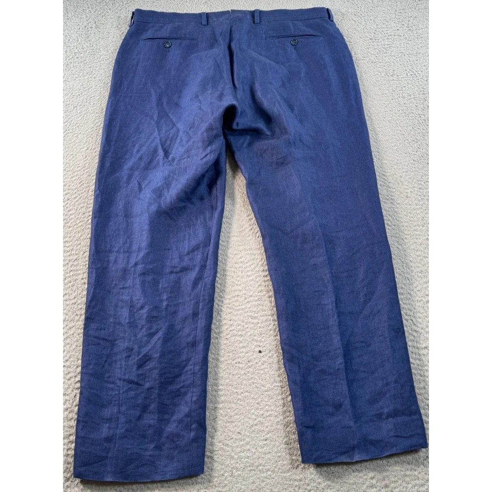 Hawes And‎ Curtis Pant Men's 36x29 Blue Linen Dress Straight Slacks Trouser